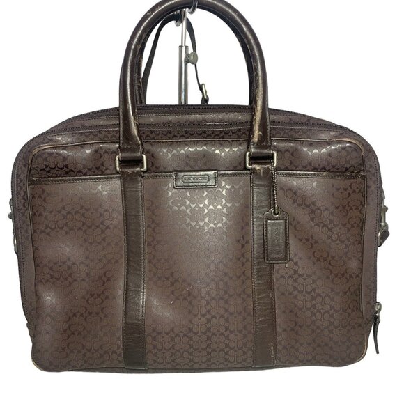 Coach  Briefcase Brown CC Monogram Print Leather Messenger Bag Mens Women’s - Picture 1 of 16